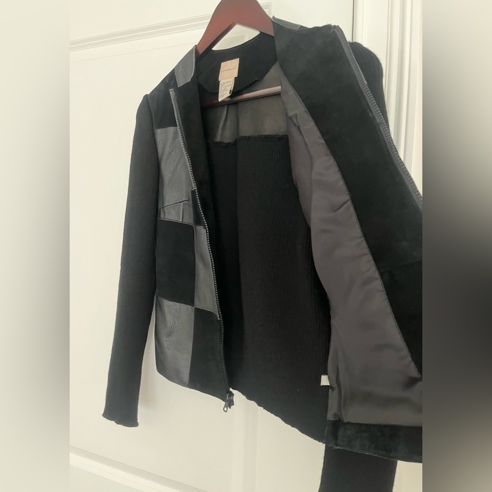 Massini Women suede/leather/ wool patchwork Full Zip Blazer Jacket Sz. S black - Picture 5 of 9